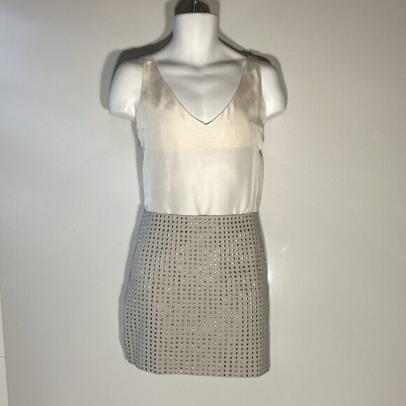 H&M SZ 18 NWT Ecru color studded faux leather mini skirt Artsy Party Club Disco - Picture 2 of 6